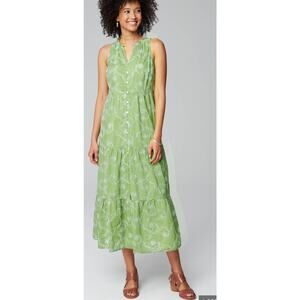 J Jill Green Eyelet Lace Prairie Tiered cotton button front Maxi Midi dress xs